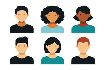 Diverse Avatar Collection Six Minimalist Faceless Portraits of People with Varying Hair and Skin Tones