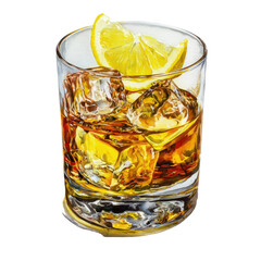 Golden drink with ice and lemon (1)