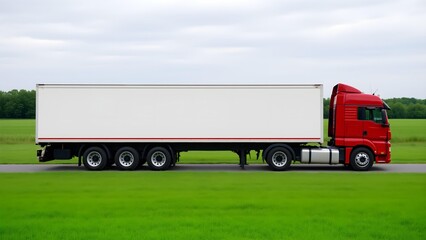 Red freight truck on the road