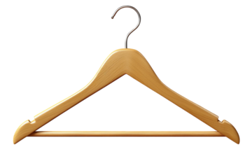Elegant wooden clothes hanger for fashion and retail design on transparent background
