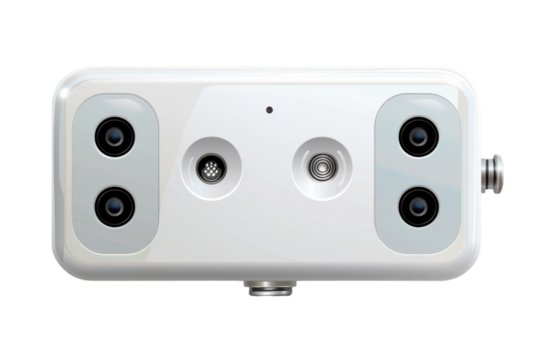 High resolution illustration of a white 3D depth camera for advanced technology use on transparent background