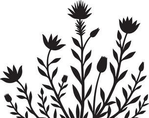 Naklejka premium Wildflower Meadow Silhouette Border Bundle