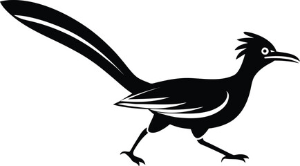Black silhouette of a roadrunner bird in motion