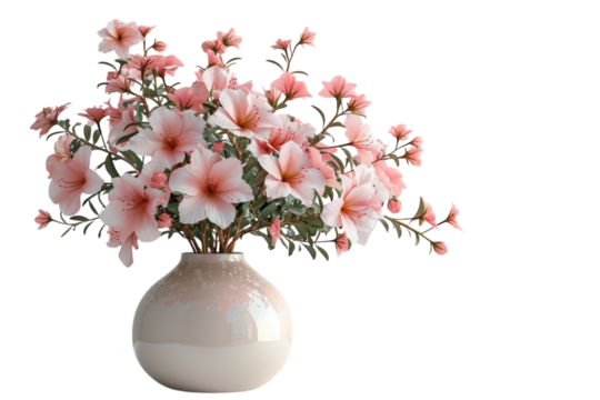 Elegant pink azalea flowers in a vase bring a touch of spring to any space on transparent background