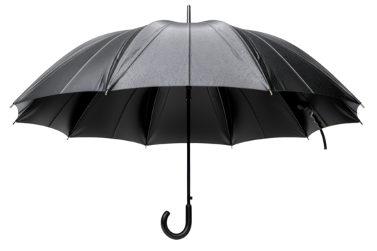 Elegant black umbrella with raindrops protecting from the storm on transparent background - Powered by Adobe