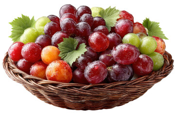 Fresh colorful grapes in a woven basket perfect for healthy eating and summer picnics on transparent background