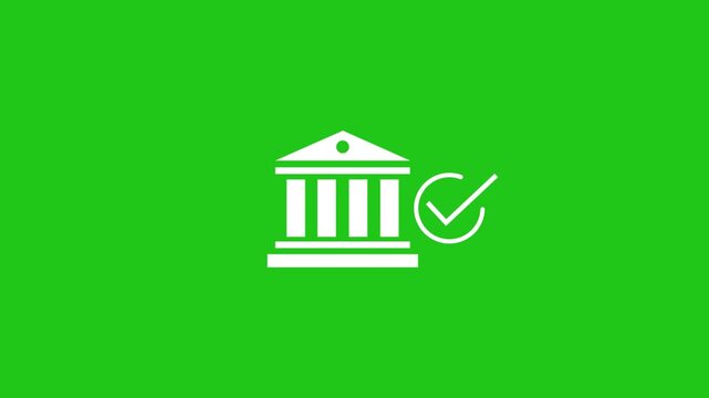 Correct bank icon animation concept on green background .4k HD motion video animation 