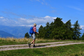 Obraz premium Ein Mann wandert am Jenesier Jöchl in Südtirol 