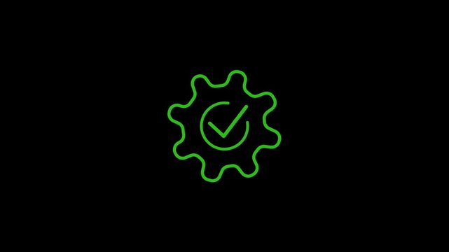 Settings right tik mark icon on black background. 4k motion video animation .