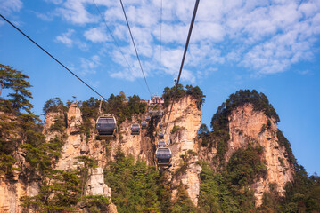 Cable car to Avatar mountains in Zhangjiajie, China. Natural landmark and popular travel destination