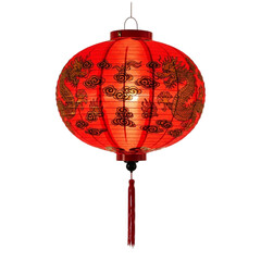 Obraz premium Red chinese lantern with golden characters isolated on transparent background