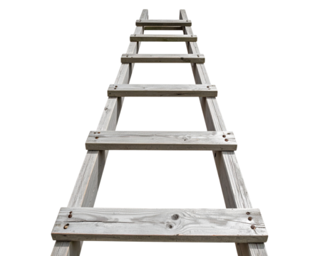 Vintage Rustic Wooden Ladder with Weathered Grey Finish, isolated on transparent background