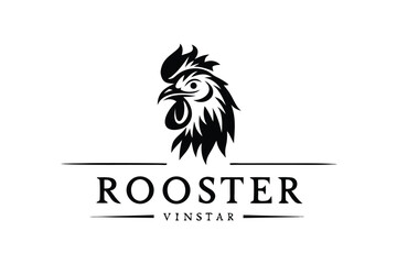 Rooster Farmyard Logo Black Detailed on White Background