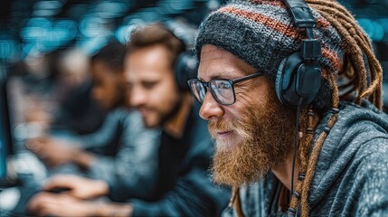 Focused Team Collaborating on a Project in a Modern Office
