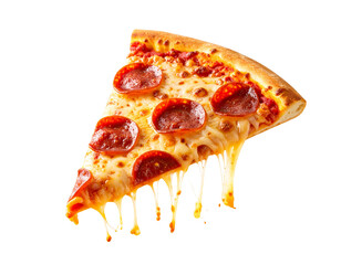 Flying Pepperoni Pizza Slice with Melty Cheese, Transparent Background