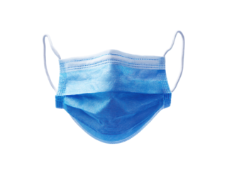 Blue disposable medical face covering with white ear loops image, Isolated, Png Transparent Background