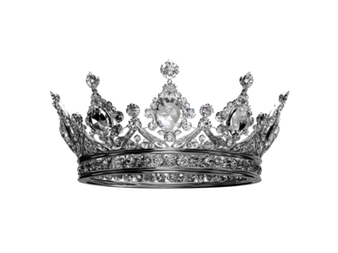 Ornate diamond encrusted regal crown sparkling with brilliant white gemstones image, Isolated, Png Transparent Background