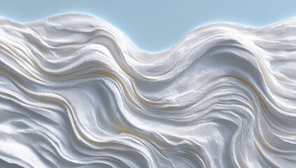 Fototapeta premium Abstract wavy white fabric with light blue background. Textured, flowing, and elegant