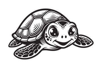 Stylized Sea Turtle with Intricate Shell Design on White Background Isolated