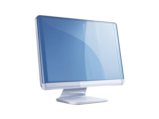 Sleek modern computer display with blue screen and silver frame monitor technology, Isolated, Png Transparent Background
