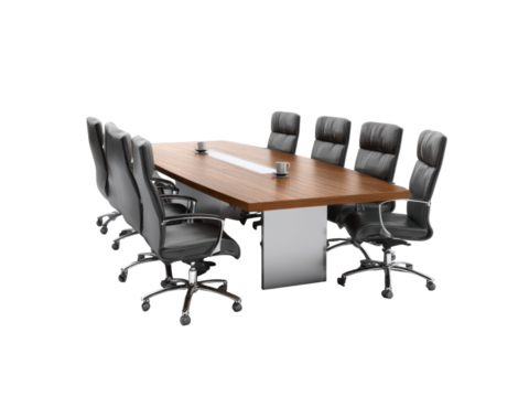 Executive meeting room with polished wood table and leather chairs boardroom conference, Isolated, Png Transparent Background