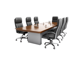 Executive conference table with leather chairs meeting, Isolated, Png Transparent Background