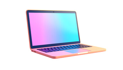 An open laptop computer displays a vibrant screen with a gradient of pink and blue, ideal for creative work and digital tasks.
