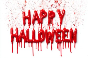 Spooky happy halloween greeting created with dripping blood effect against white background, ideal for scary celebration