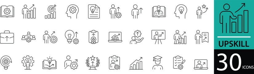  Minimal Upskill Line Icon Set 30 Clean Outline Symbols for Learning, Career Growth, and Skill Development Design © mstlily