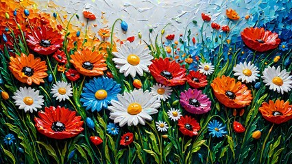 Fototapeta premium Vibrant Abstract Impasto Floral Bouquet