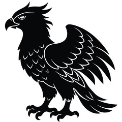 Fototapeta premium Black Heraldic Griffin Illustration Mythical Creature with Wings, Feathers, and Sharp Talons Detail