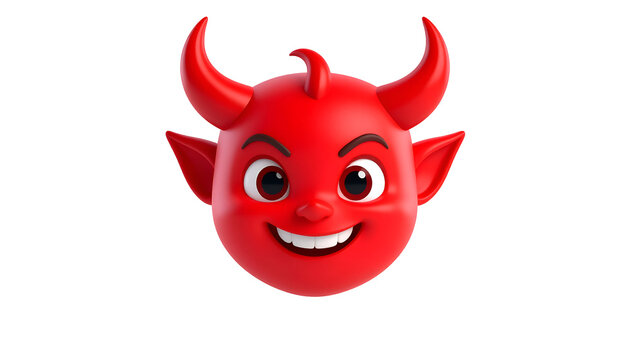 A mischievous red devil head with horns and a sly smile, isolated against a black background, conveying a sense of playful wickedness.