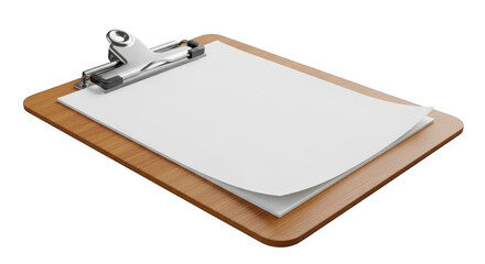 Wooden clipboard with paper isolated on transparent background transparent background