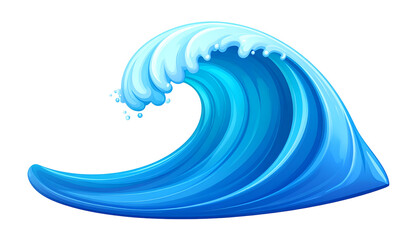 A stylized, vibrant blue wave crests with foamy white tips, suggesting power and movement in a cartoonish and inviting design.