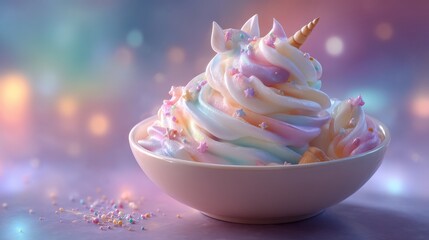 Whimsical Unicorn Food : Ethereal desserts in misty rainbow atmosphere with stars

