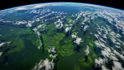 Fototapeta premium A 3D rendered image of a floating land with a green grass surface, Beautiful tea gardens, scattered in the clear background. 