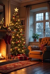 christmas tree with fireplace