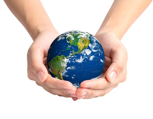 Human hands gently cradle a miniature globe, symbolizing care for our planet and environmental protection.