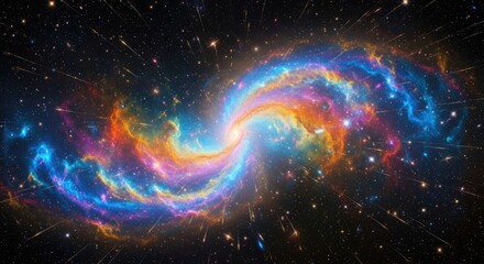 Obraz premium Colorful Spiral Galaxy with Meteor Shower in Space