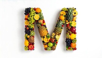 Fruit Letter M with Healthy Food.