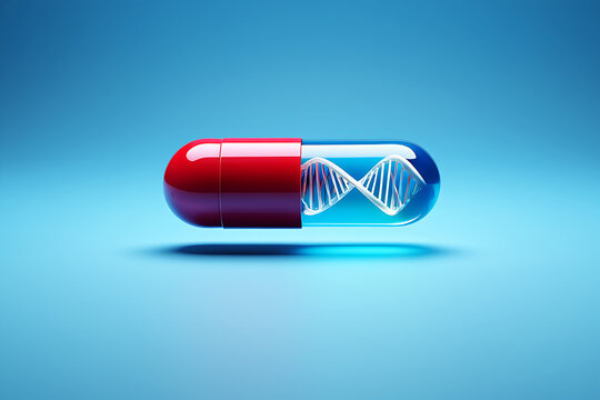 Red blue capsule containing white dna helix pill medicine