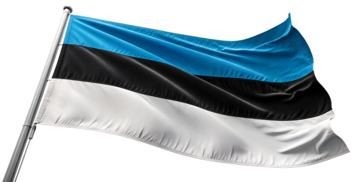 Waving Estonia national flag in blue, black, and white stripes symbolizing freedom, heritage, and unity. Patriotic Estonian banner design for culture, independence, and national pride.