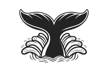 Fototapeta premium Whale Tail Silhouette with Water Splash on White Background
