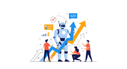 Obraz premium Robotic process automation enhances business growth and efficiency for modern enterprises seeking advancement