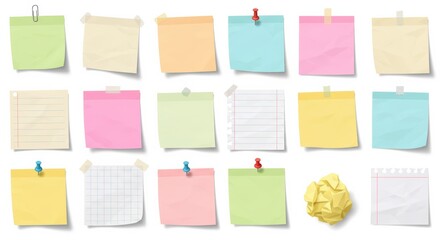 A collection of colorful blank sticky notes.