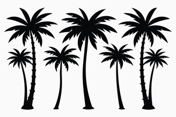 Silhouette Illustration of Multiple Palm Trees of Varying Heights, a Tropical Island Vibe