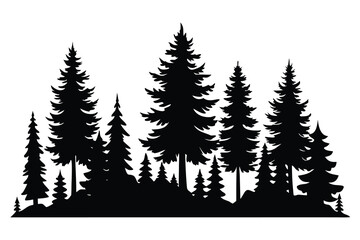 Fototapeta premium Silhouette of a Forest with Tall Evergreen Trees in Black and White Illustration