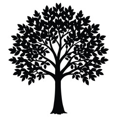 Obraz premium Silhouette of a Leafy Tree Black Trunk and Branches on White Background Illustration