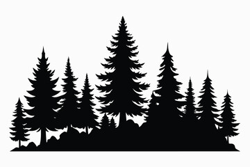 Obraz premium Silhouette of Evergreen Trees on a White Background Displaying a Dense Forest