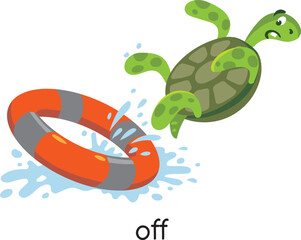 Preposition. Turtle is OFF the lifebuoy
